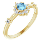 Natural Aquamarine & 1/6 CTW Natural Diamond Halo-Style Ring-14kt Yellow Gold-6.00-