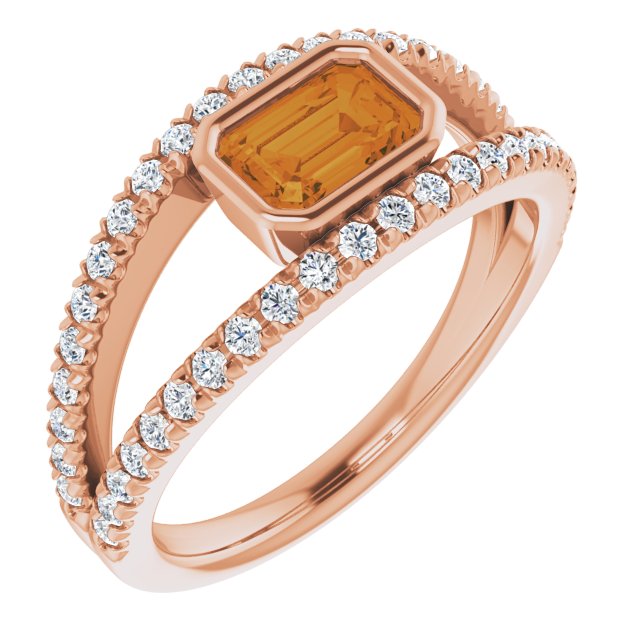 Natural Citrine & 3/8 CTW Natural Diamond Ring-14kt Rose Gold-6.00-