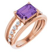 Natural Amethyst & 1/5 CTW Natural Diamond Ring-14kt Rose Gold-6.00-