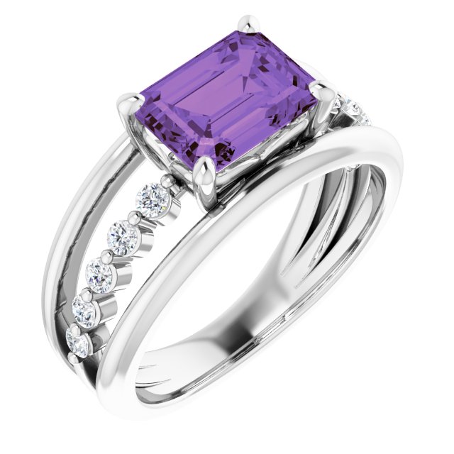 Natural Amethyst & 1/5 CTW Natural Diamond Ring-14kt White Gold-6.00-