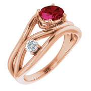 Lab-Grown Ruby & 1/10 CTW Natural Diamond Ring-14kt Rose Gold-6.00-