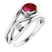 Lab-Grown Ruby & 1/10 CTW Natural Diamond Ring-14kt White Gold-6.00-