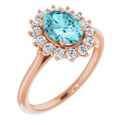 Natural Blue Zircon & 3/8 CTW Natural Diamond Ring-14kt Rose Gold-6.00-