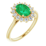 Lab-Grown Emerald & 3/8 CTW Natural Diamond Ring-14kt Yellow Gold-6.00-