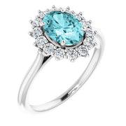 Natural Blue Zircon & 3/8 CTW Natural Diamond Ring-Platinum-6.00-