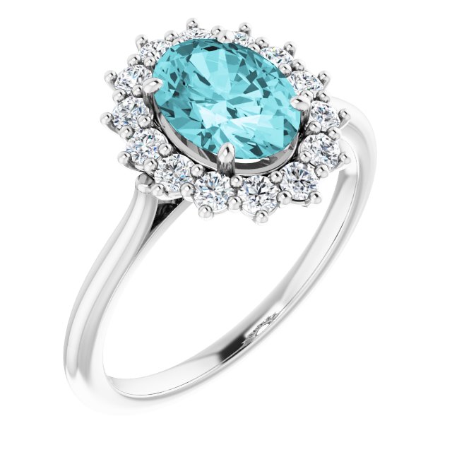Natural Blue Zircon & 3/8 CTW Natural Diamond Ring-Platinum-6.00-