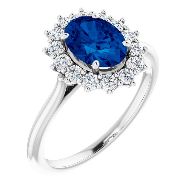 Lab-Grown Blue Sapphire & 3/8 CTW Natural Diamond Ring-Platinum-