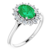 Lab-Grown Emerald & 3/8 CTW Natural Diamond Ring-14kt White Gold-6.00-