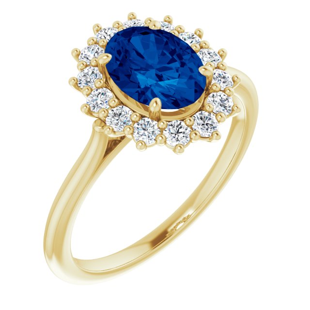 Lab-Grown Blue Sapphire & 3/8 CTW Natural Diamond Ring-14kt Yellow Gold-