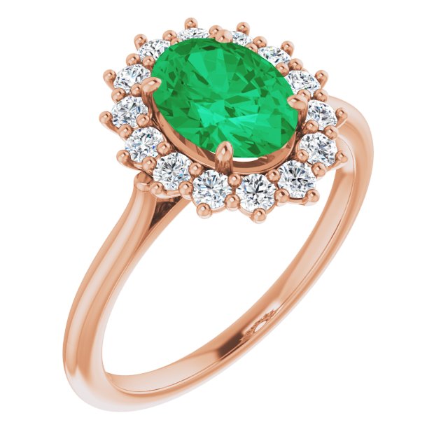 Lab-Grown Emerald & 3/8 CTW Natural Diamond Ring-14kt Rose Gold-6.00-