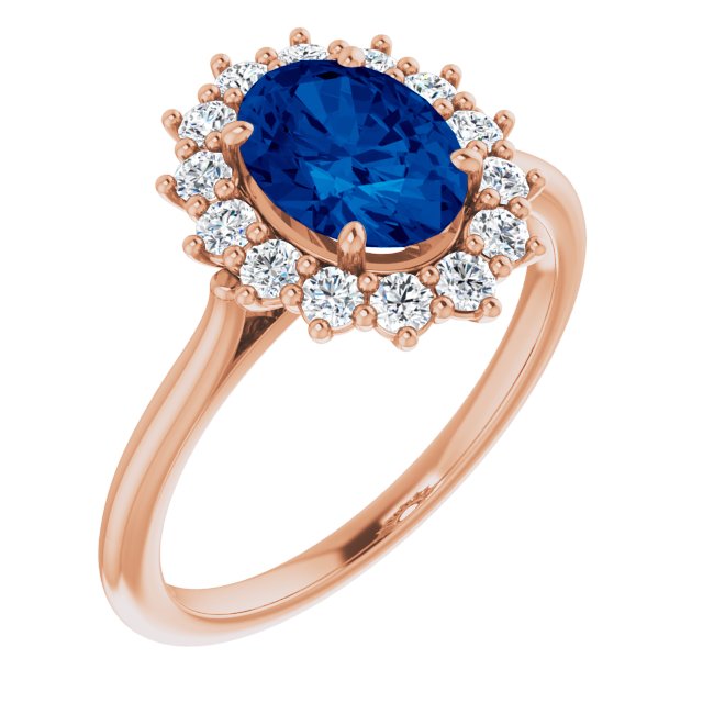 Lab-Grown Blue Sapphire & 3/8 CTW Natural Diamond Ring-14kt Rose Gold-