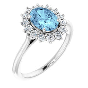 Natural Aquamarine & 3/8 CTW Natural Diamond Ring-Platinum-6.00-