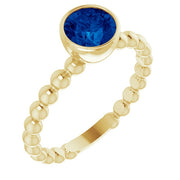 Natural Blue Sapphire Family Beaded Stackable Ring-14kt Yellow Gold-6.00-