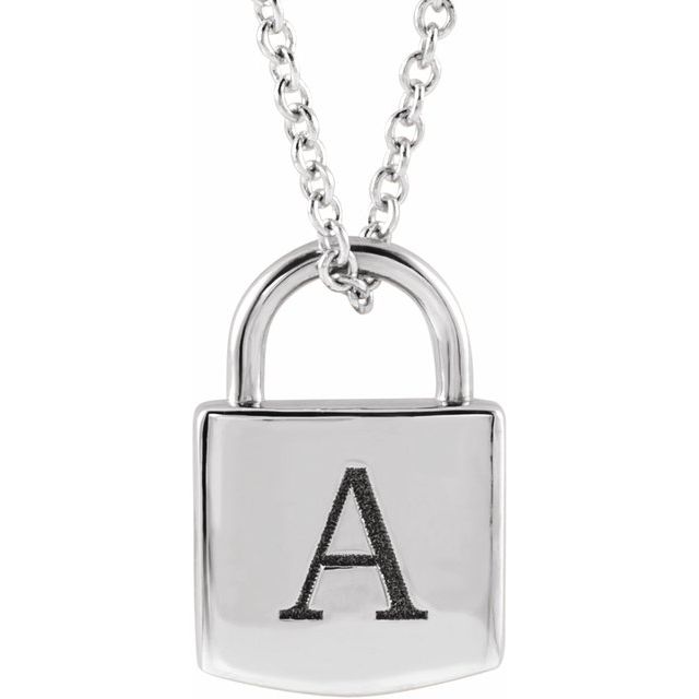 Sterling Silver 12.2x8 mm Engravable Lock 16-18" Necklace