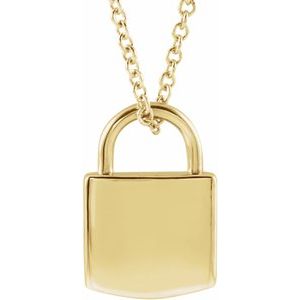 14K Yellow 12.02x8 mm Engravable Lock 16-18" Necklace-