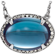14K White London Blue Topaz & .08 CTW Diamond Halo-Style 16 1/2" Necklace-