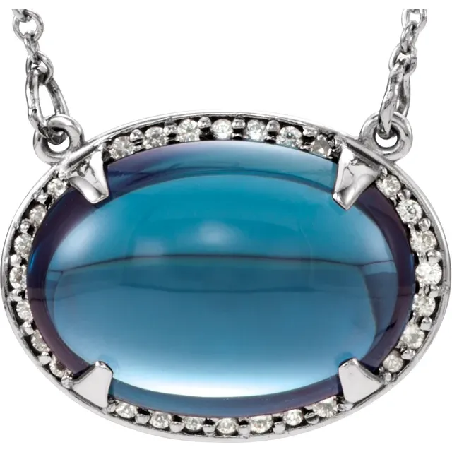 14K White London Blue Topaz & .08 CTW Diamond Halo-Style 16 1/2" Necklace-