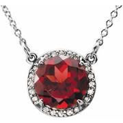 14K White 8 mm Round Mozambique Garnet & .05 CTW Diamond 16" Necklace-