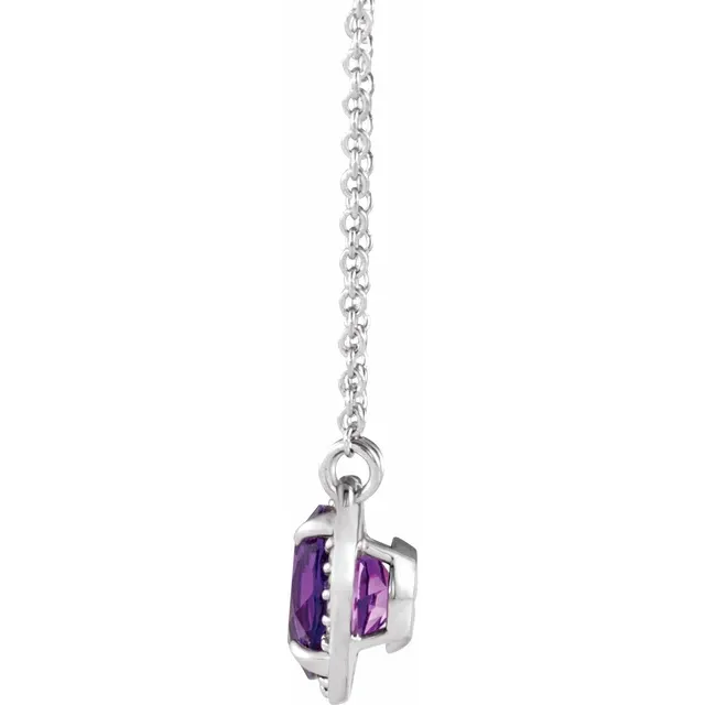 14K White 10 mm Round Amethyst & .07 CTW Diamond 16" Necklace-