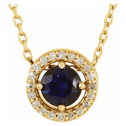 14K Yellow Blue Sapphire & .05 CTW Diamond 16" Necklace-