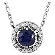 14K White Blue Sapphire & .5 CTW Diamond 16" Necklace