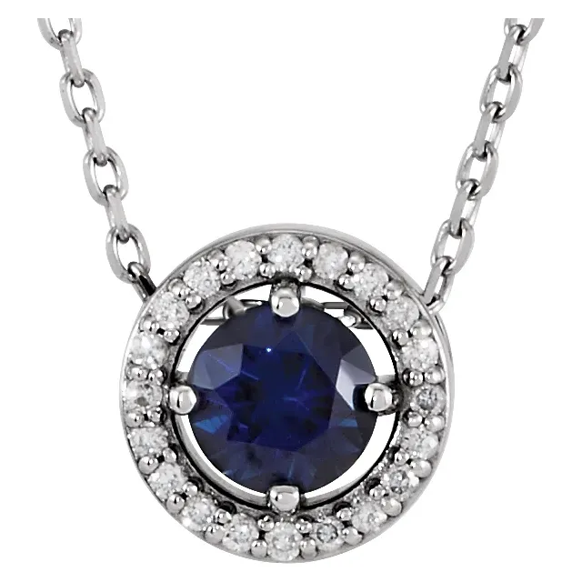 14K White Blue Sapphire & .05 CTW Diamond 16" Necklace-