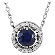 14K Yellow Blue Sapphire & .05 CTW Diamond 16" Necklace-
