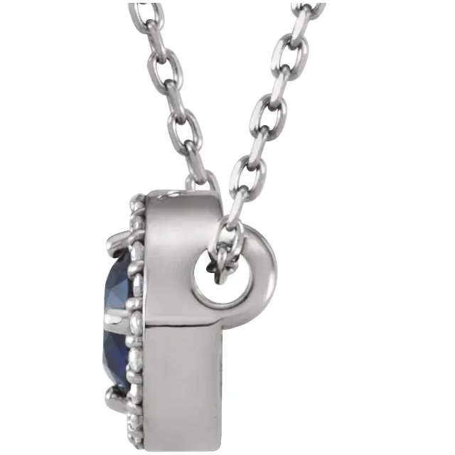 14K White Blue Sapphire & .05 CTW Diamond 16" Necklace-