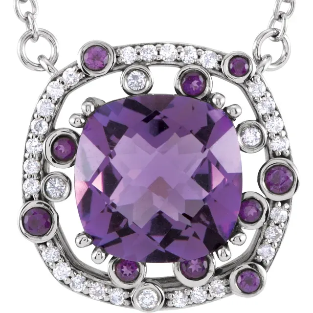 14K White Amethyst & 1/6 CTW Diamond 16" Necklace-