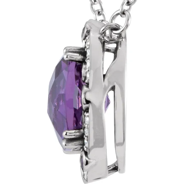 14K White Amethyst & 1/6 CTW Diamond 16" Necklace-