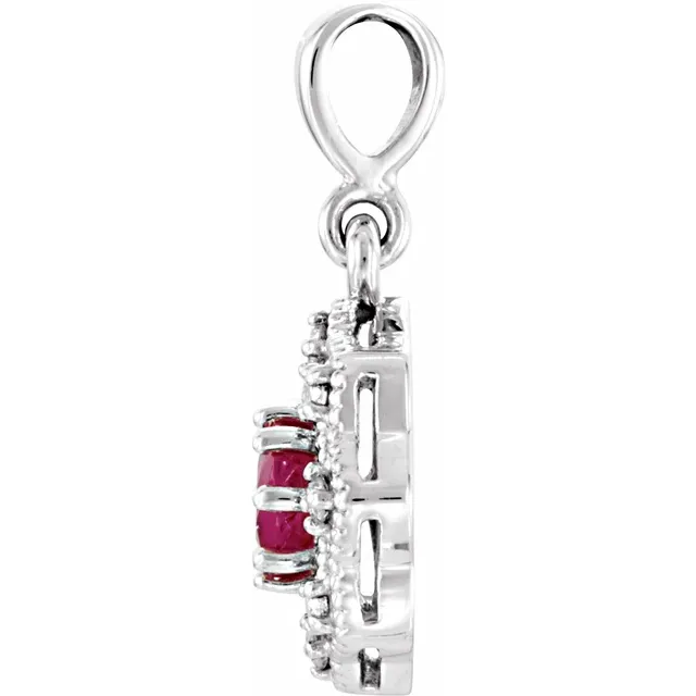 14K White Ruby & .06 CTW Diamond Halo-Style Pendant-