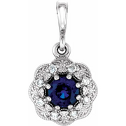14K White Blue Sapphire & .06CTW Diamond Pendant-