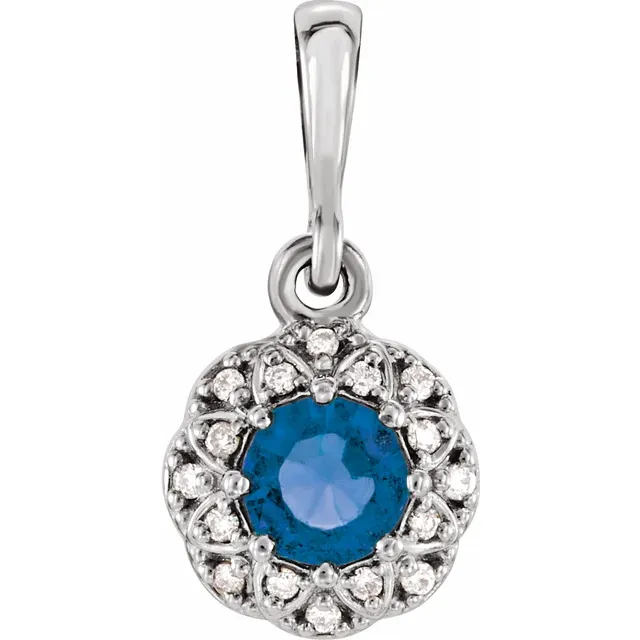 14K White Sapphire & .04 CTW Diamond Halo-Style Pendant-