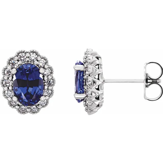 14K White Lab-Grown Blue Sapphire & 1/3 CTW Diamond Earrings-