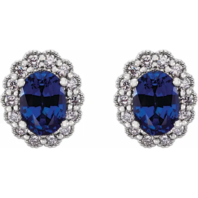 14K White Lab-Grown Blue Sapphire & 1/3 CTW Diamond Earrings-