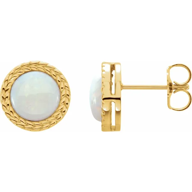 14K Yellow Opal Bezel-Set Leaf Earrings-