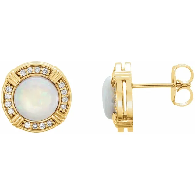 14K Yellow Opal & 1/8 CTW Diamond Earrings-