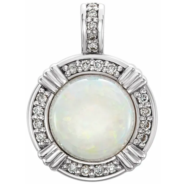 14K Yellow Opal & 1/10 CTW Diamond Pendant-