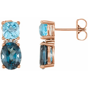 14K Rose London Blue Topaz, Swiss Blue Topaz & .01 CTW Diamond Earrings-