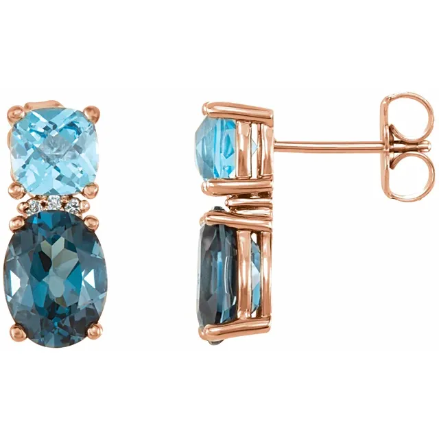 14K Rose London Blue Topaz, Swiss Blue Topaz & .01 CTW Diamond Earrings-