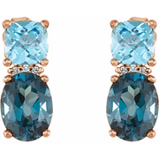 14K Rose London Blue Topaz, Swiss Blue Topaz & .01 CTW Diamond Earrings-