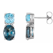 14K Rose London Blue Topaz, Swiss Blue Topaz & .01 CTW Diamond Earrings-