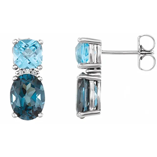 14K Rose London Blue Topaz, Swiss Blue Topaz & .01 CTW Diamond Earrings-