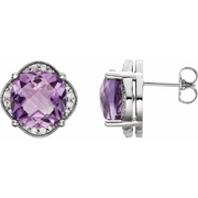 Platinum Checkerboard Amethyst & 1/5 CTW Diamond Earrings-
