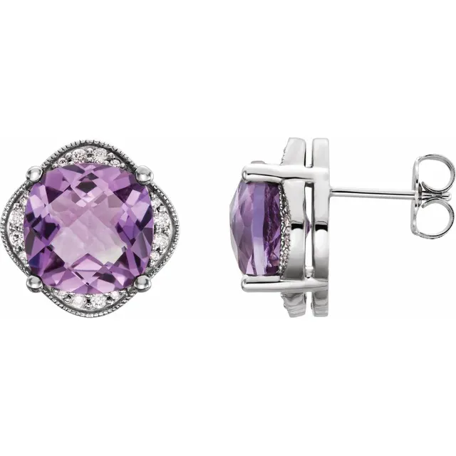 Platinum Checkerboard Amethyst & 1/5 CTW Diamond Earrings-