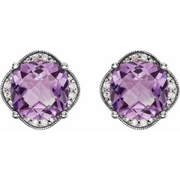 Platinum Checkerboard Amethyst & 1/5 CTW Diamond Earrings-