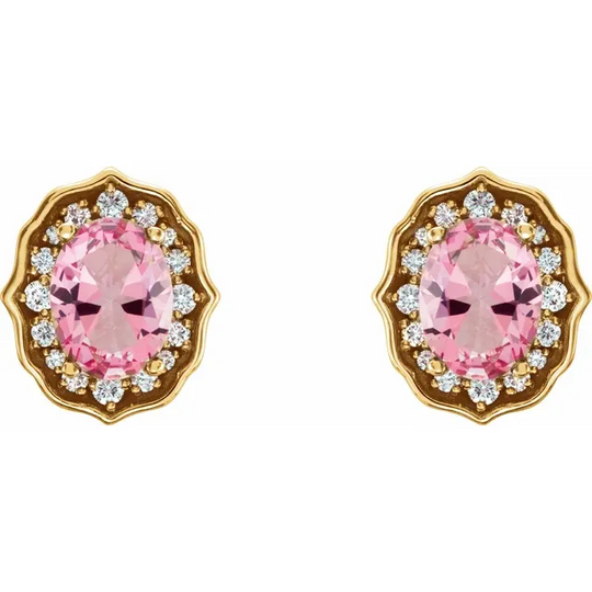 14K Yellow Baby Pink Topaz and 1/3 CTW Diamond Earrings with Backs