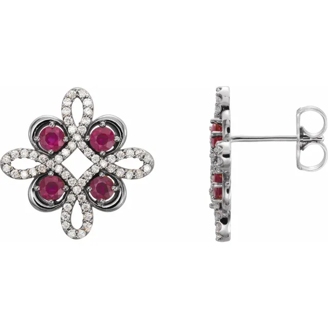 14K White Ruby & 1/4 CTW Diamond Earrings-
