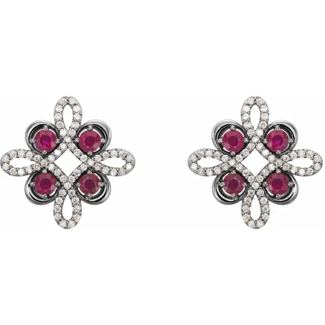 14K White Ruby & 1/4 CTW Diamond Earrings-