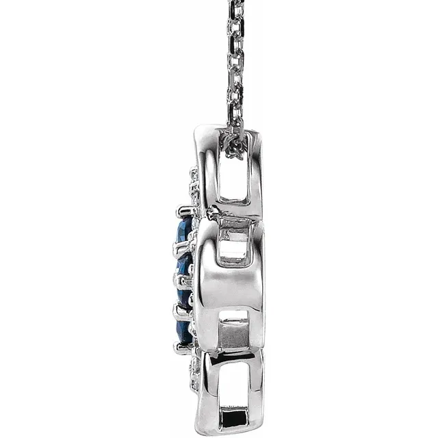 Platinum Blue Sapphire & 1/10 CTW Diamond Clover 18" Necklace-